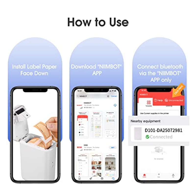 NIIMBOT D101 라벨 메이커, 테이프가 있는 휴대용 감열식 라벨 프린터, 인쇄가 용이함 학교 이름, 케이블 라벨, 비즈니스 가격표, 가정용 보관을 위한 0.5~1인치 폭의 무잉크 라벨 메이커