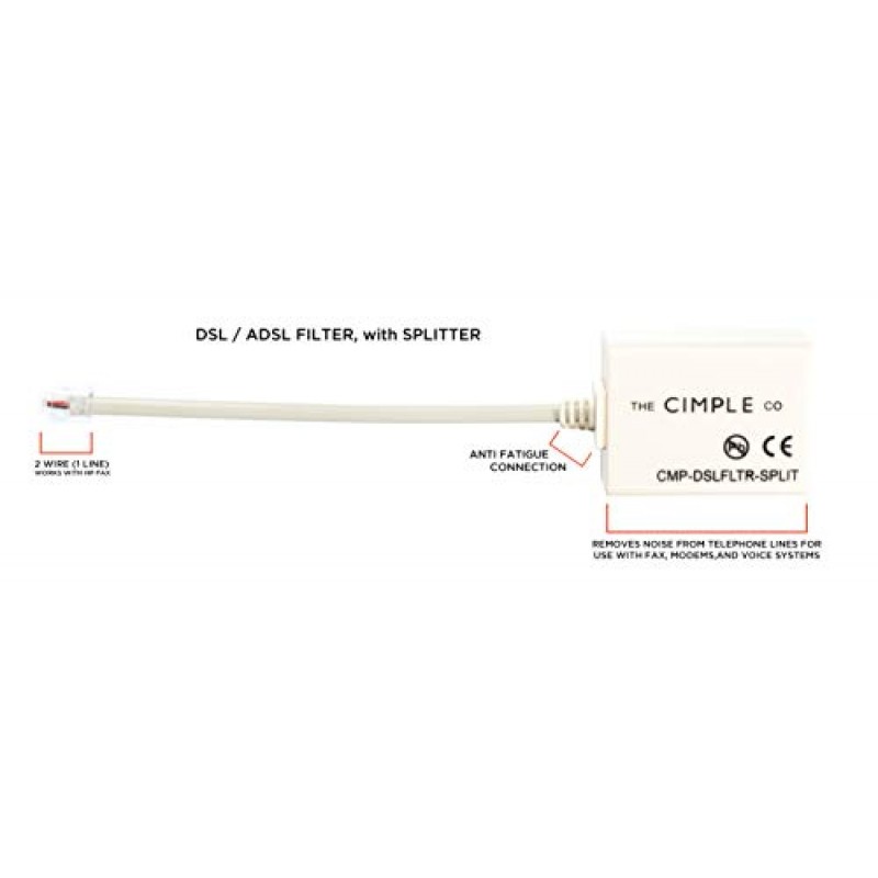 THE CIMPLE CO 2선, 1라인 DSL 필터, 분배기 내장 - DSL 관련 전화선에서 소음 및 기타 문제 제거용 - 2팩