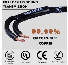 HANNLINTE 14AWG 스피커 와이어 케이블(15피트), 1팩 프리미엄 헤비듀티 브레이드 스피커 케이블 듀얼 금도금 바나나 플러그 팁 벽면 CL2, 무산소 구리(검은색)