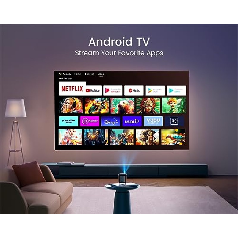 Android TV, DLP 및 충전식 배터리를 갖춘 미니 프로젝터, WiFi 블루투스를 갖춘 WiMiUS Pico 포켓 휴대용 프로젝터, 360°스피커, 1080P 지원, 휴대폰/HDMI/USB용 무선 스마트 실외 프로젝터