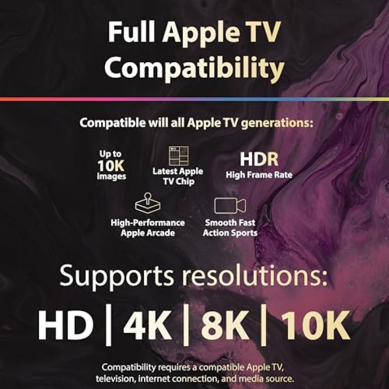 TotalMount Cinema Grade – Apple TV용 금도금 HDMI 케이블 – HD, 4K, 8K 및 10K – 완전한 Apple TV 호환성(10피트)