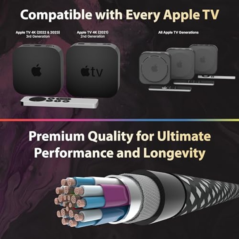 TotalMount Cinema Grade – Apple TV용 금도금 HDMI 케이블 – HD, 4K, 8K 및 10K – 완전한 Apple TV 호환성(10피트)