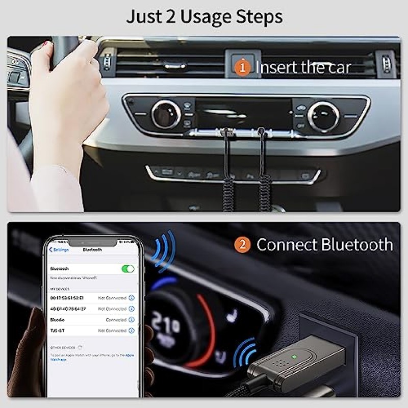 SIYIBAEBY 차량용 Hi-Fi 전송용 Aux Bluetooth 어댑터, 차량용 내장 5.1 Bluetooth Aux 수신기, 음악 및 핸즈프리 통화용 마이크 무선 수신기가 있는 3.5mm 잭에 대한 Bluetooth 어댑터