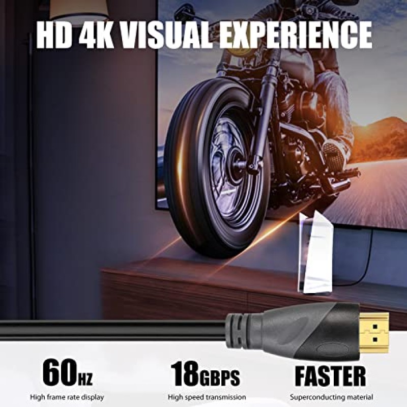 HDMI 케이블 5 FT 고속 Hdmi 케이블 4K 2K 1080P 풀 HD HDMI 2.0 18Gbps 금도금 커넥터 26AWG 이더넷/HDR/ARC/HDCP 2.2 노트북 모니터 PS5 PS4 Xbox 스위치 Fire TV와 호환 가능