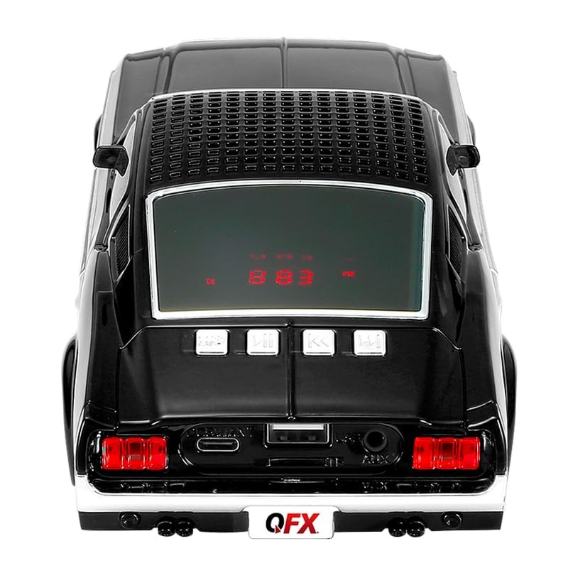 QFX BT-1965 레트로 머슬카 복제 2인치 블루투스 스피커(베이스 라디에이터 및 LED 파티 조명 포함), 블랙