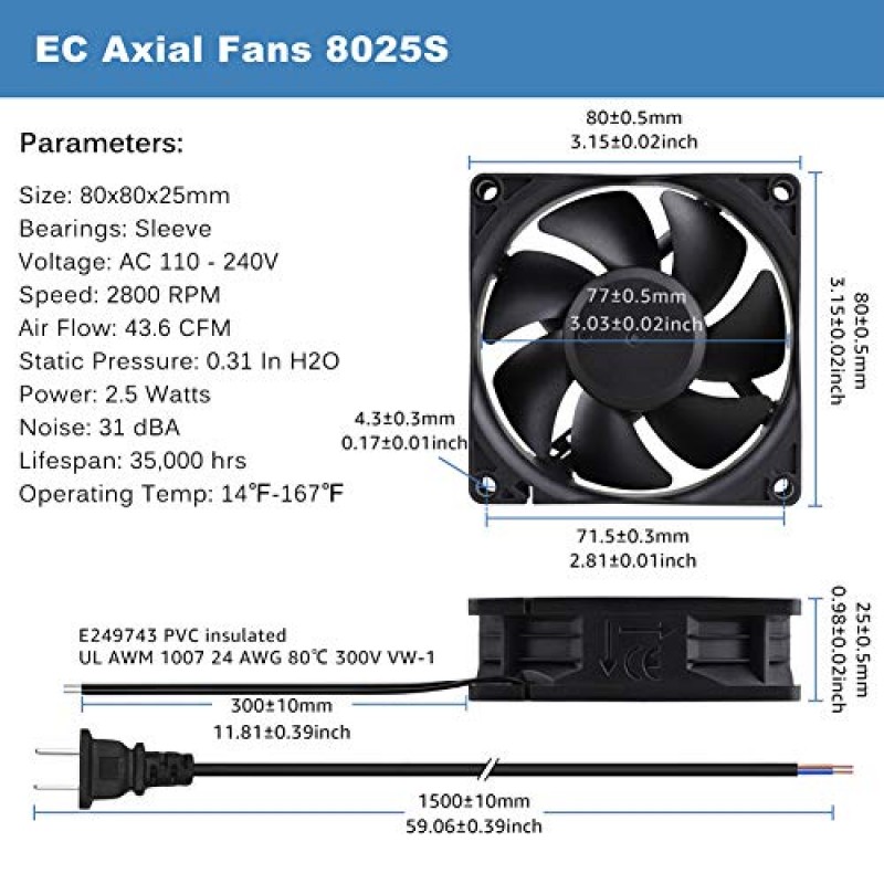 GDSIME AXIAL 8025, 새로운 머핀 팬, 110V 115V 120V 220V 240V AC 80mm 팬, 환기 배기 프로젝트 냉각 팬