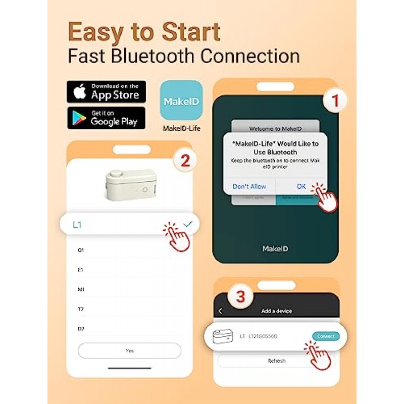 Makeid 라벨 제작기, L1 라벨 제작기 기계, 가정, 학교, 사무실용 휴대용 무선 스티커 라벨 제작기, 여러 글꼴이 있는 충전식 열전사 프린터, 템플릿 - 베이지색, 203dpi