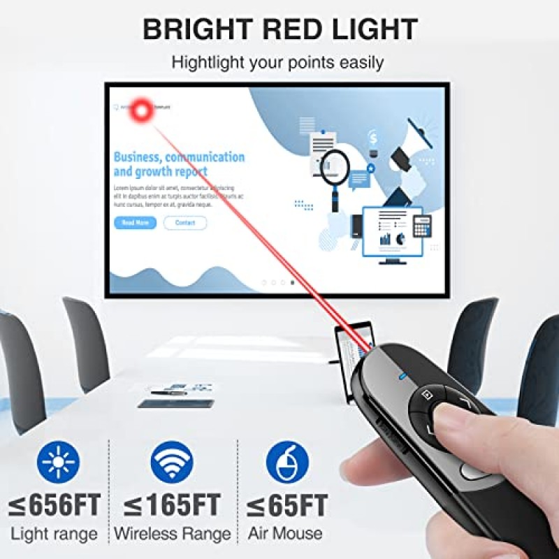 DINOSTRIKE 2 in 1 Type C 및 USB 프리젠테이션 리모콘(Powerpoint 프리젠테이션용), RF 2.4GHz 무선 프리젠터 Mac 노트북 컴퓨터 사무실 교실용 볼륨 조절 기능이 있는 원격 슬라이드 어드밴서