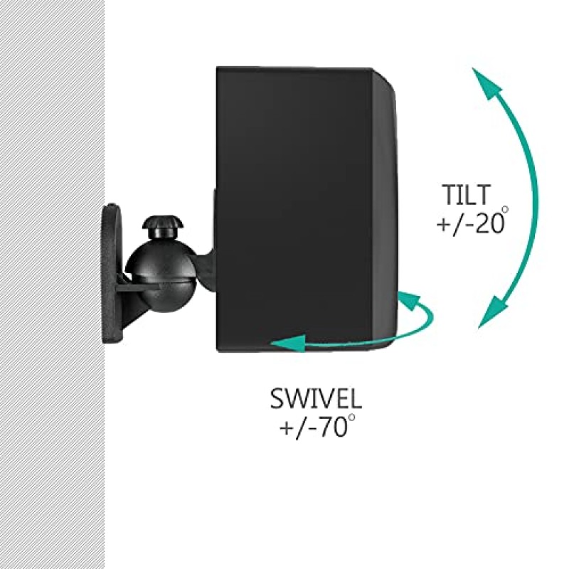 WALI 스피커 벽 천장 마운트 1쌍, 책장형 스피커 벽 마운트 브래킷, 서라운드 사운드 스피커 마운트, 최대 7.7lbs(SWM202) 유지, 검정색
