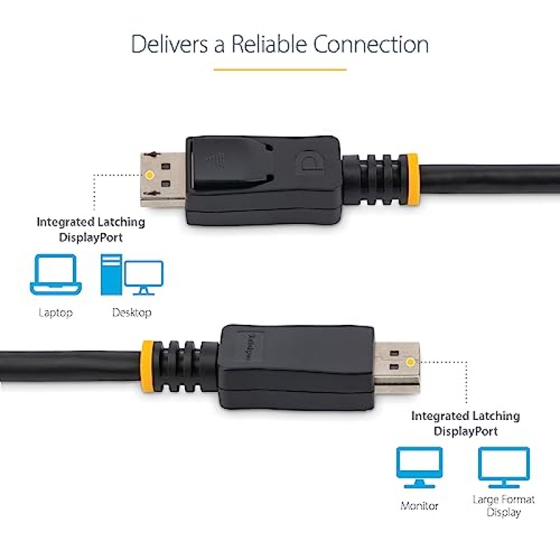 StarTech.com 15피트 DisplayPort 1.2 케이블(래치 포함) - 4K x 2K(4096 x 2160) @ 60Hz - DPCP 및 HDCP - 수-수 DP 비디오 모니터 케이블(DISPLPORT15L), 검정색