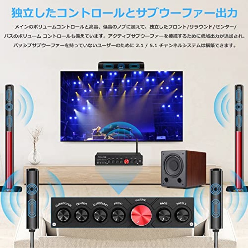 Nobsound HiFi 5.1 채널 Bluetooth 앰프 스테레오 홈 시어터 파워 앰프 서브우퍼 앰프