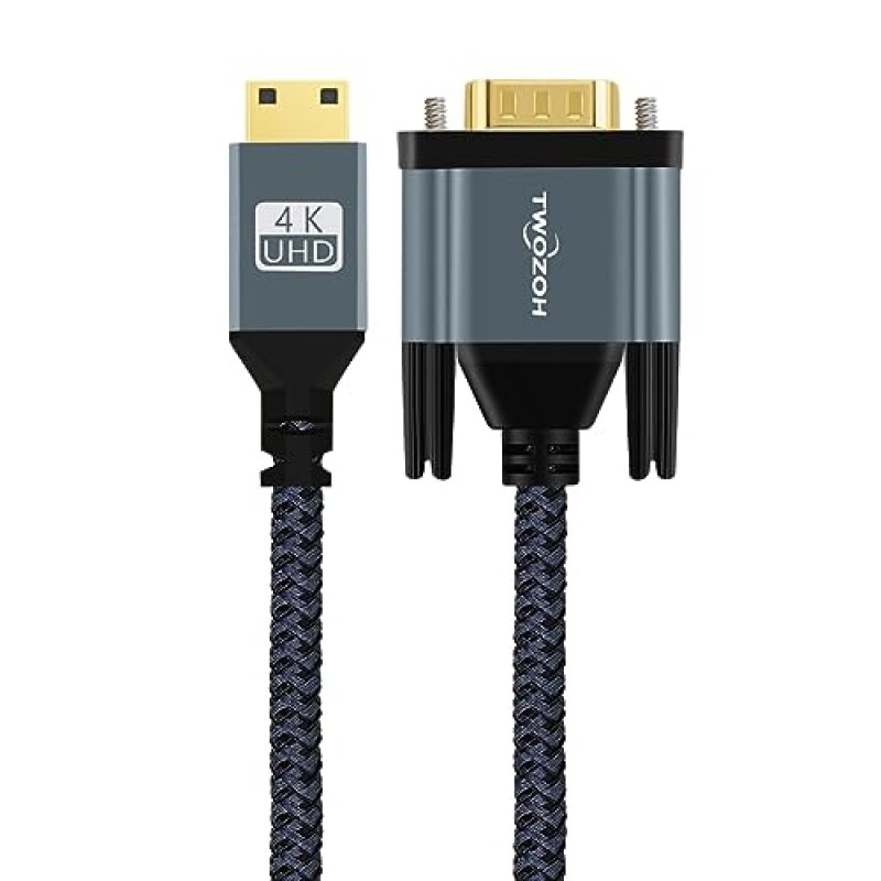 Twozoh 미니 HDMI-VGA 케이블 3.3FT, 금도금 및 편조 미니 HDMI VGA(남성-남성) 울트라북, 노트북, 태블릿, 카메라 및 캠코더와 호환 가능