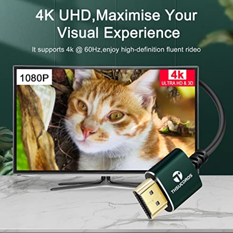 Tsucords 얇은 마이크로 HDMI - HDMI 케이블 1FT, 울트라 슬림하고 유연한 소프트 마이크로 HDMI D 유형 - HDMI A 유형 케이블은 GoPro Hero7/8/9 Raspberry Pi 4용 3D/4K@60Hz/18gbps/2160P/1080P를 지원합니다.