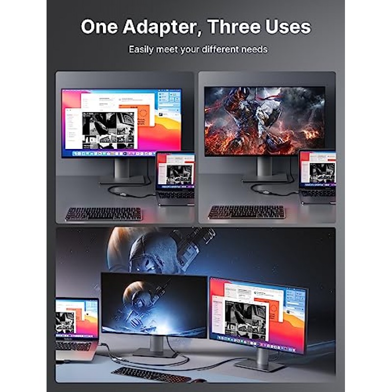 JSAUX USB C-DisplayPort 1.4 어댑터 [8K@60Hz, 4K@144Hz 120Hz, 2K@240Hz] Dynamic HDR, 3D Thunderbolt 4/3-디스플레이 포트 호환 Oculus Rift S, MacBook Pro, Reverb G2, Dell XPS, Surface Pro