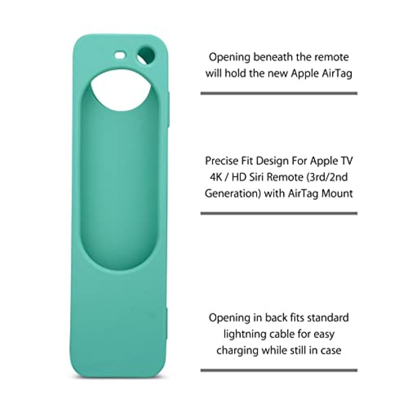 2022/2021 Apple TV Siri Remote(3세대/2세대) 및 Apple Airtag와 호환되는 Apple TV Remote 케이스, 실리콘 미끄럼 방지 낙하 방지 긁힘 방지 분실 방지 충격 흡수 슬림 디자인(녹색)