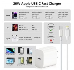 iPhone 고속 충전기 [Apple MFi 인증] 3 팩 20W PD USB C 벽 충전기 iPhone 14 13 충전기 블록(USB C-조명 케이블 포함) [3FT-6FT-9FT] iPhone 14 Pro/13 Pro/12/11/XS/XR/용 X/8, 아이패드