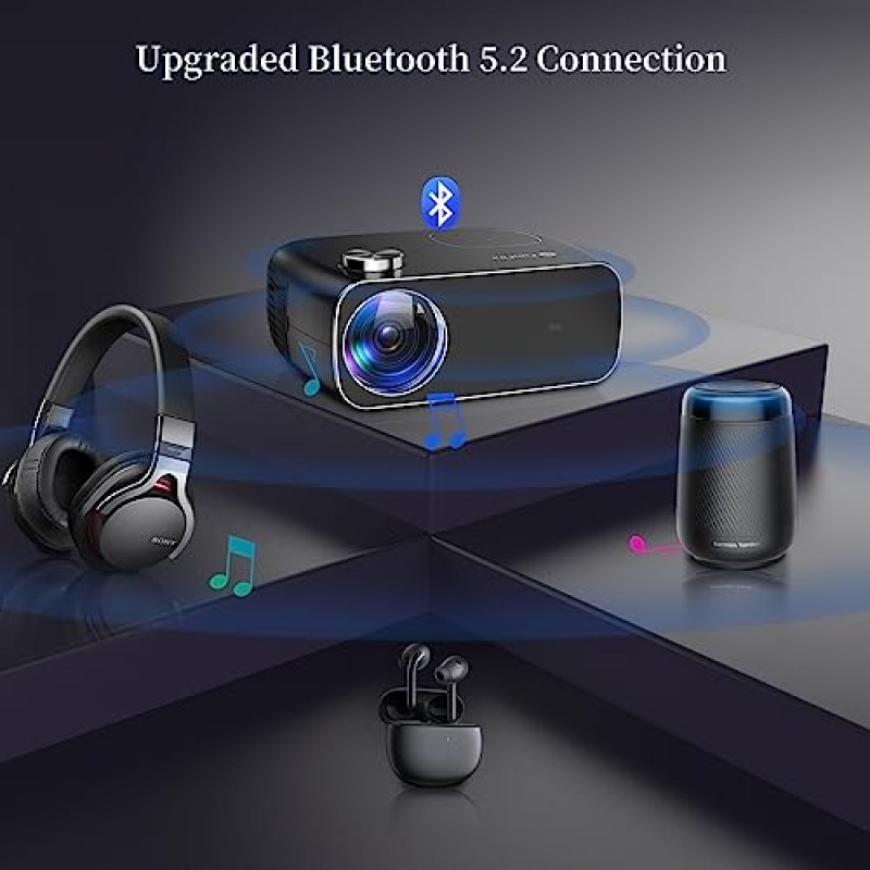 5G WiFi 및 Bluetooth가 탑재된 프로젝터, FunFlix 4k 휴대용 프로젝터 18000 루멘 네이티브 1080P 풀 HD, 홈 시어터 야외 프로젝터용 스마트폰, HDMI, USB, AV와 호환되는 미니 영화 프로젝터