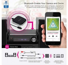 Aluratek ADB1B Bluetooth 오디오 수신기 및 송신기, 2-in-1 무선 3.5mm, AUX, 광 오디오 어댑터, 송신기 모드에서 동시에 2개의 Bluetooth 헤드폰과 페어링