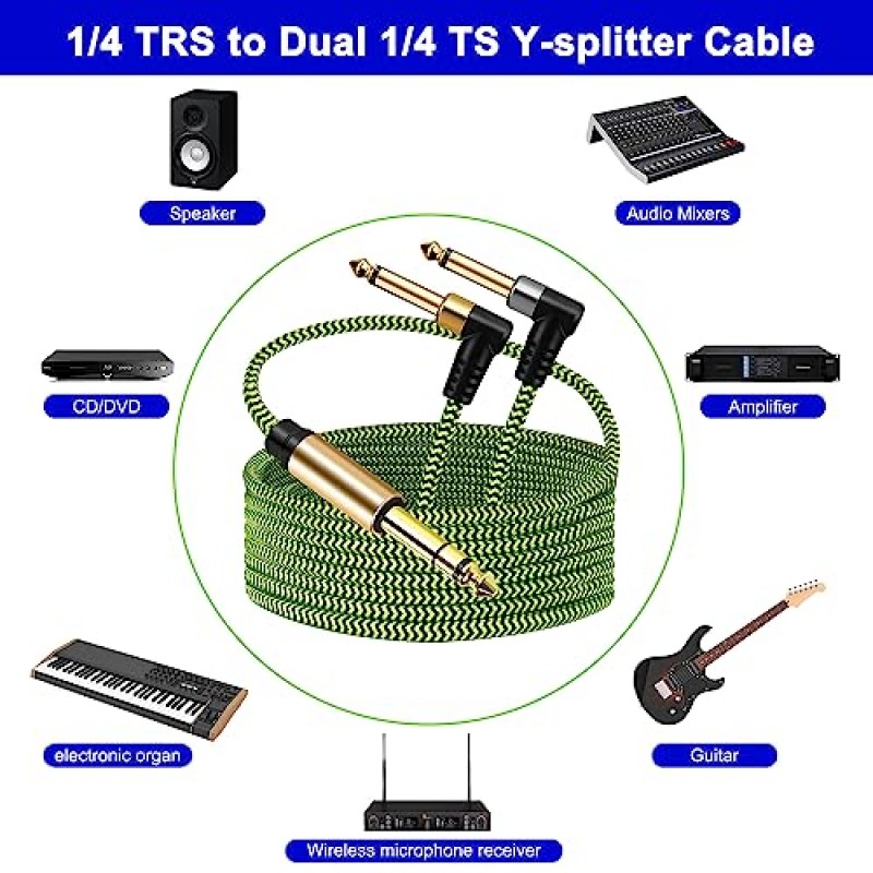 TAISUSAN 인서트 케이블 3피트, 1/4 스테레오 - 듀얼 1/4 모노 케이블, 스테레오 브레이크아웃 1/4 Y 케이블, 스테레오 - 모노 1/4 스플리터 케이블, 앰프, 믹서, 기타, 스피커 등과 호환 가능