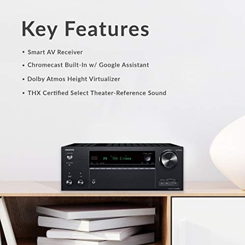 Onkyo TX-NR696 홈 오디오 스마트 오디오 및 비디오 수신기, Sonos 호환 및 Dolby Atmos 지원, 4K Ultra HD 및 AirPlay 2, 블랙