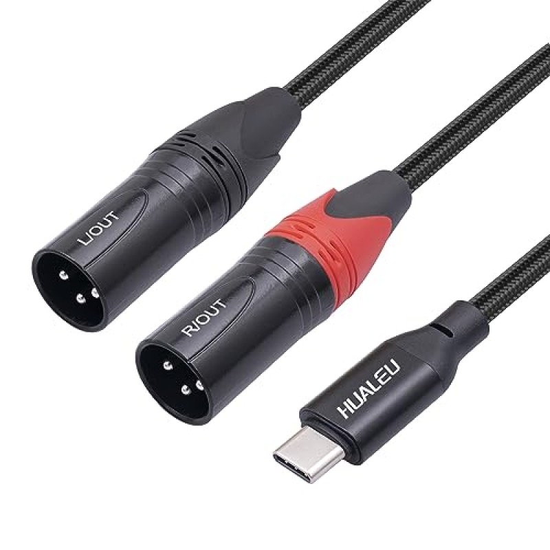 HUALEU USB C - 듀얼 XLR 남성 오디오 케이블, USB C - 2 XLR 남성 스테레오 전력 증폭기 케이블, 휴대폰 USB C 연결 액티브 스피커, 전력 증폭기 오디오 케이블 -6FT