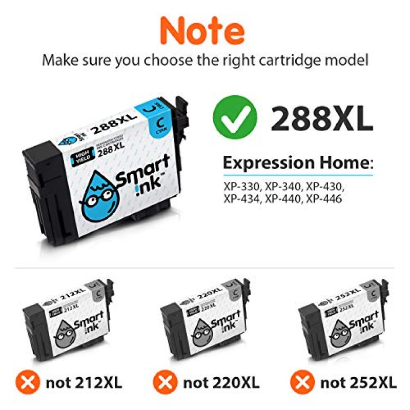 Expression Home XP-330 XP-430 XP-434 XP-446 XP-440 XP-340과 함께 사용하기 위한 Epson T288 288XL 288 XL(블랙 & C/M/Y 4 콤보 팩)용 스마트 잉크 재생 잉크 카트리지 교체