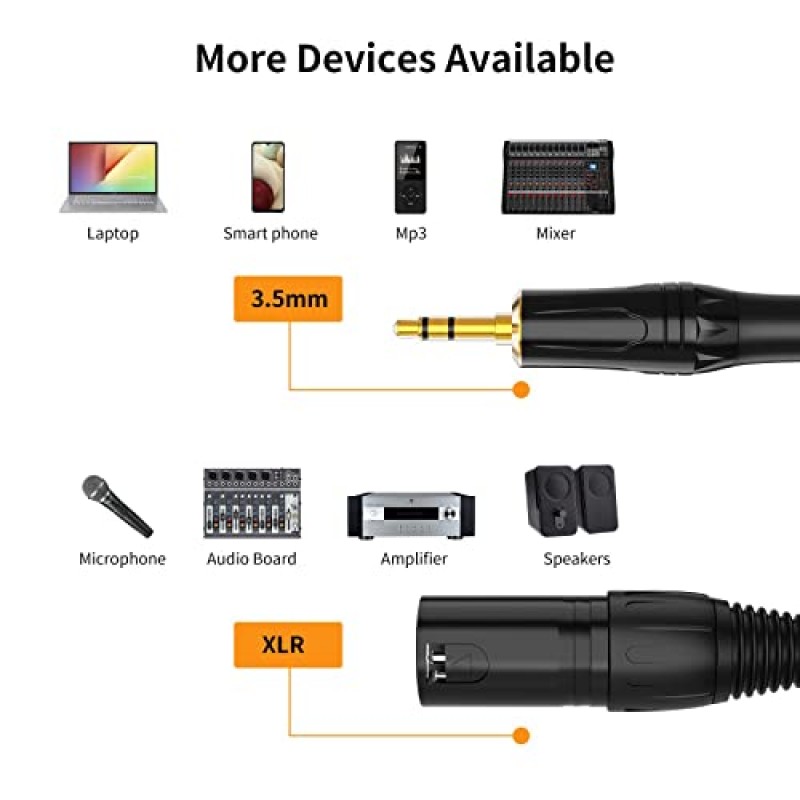 CableCreation 3.5mm - XLR 2팩, 6피트 3.5mm(1/8인치) TRS 스테레오 수 - XLR 수 케이블 iPhone, iPod, 태블릿, 노트북 등과 호환 가능, 검정색