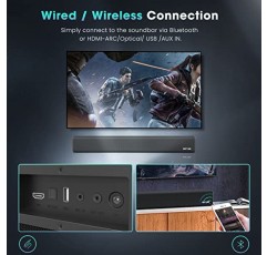 100와트 32인치 사운드바, 듀얼 서브우퍼 TV 스피커가 내장된 Bestisan 2.1채널 Bluetooth 5.0 사운드바(2022년 업데이트, 3가지 오디오 모드, HDMI 기능)