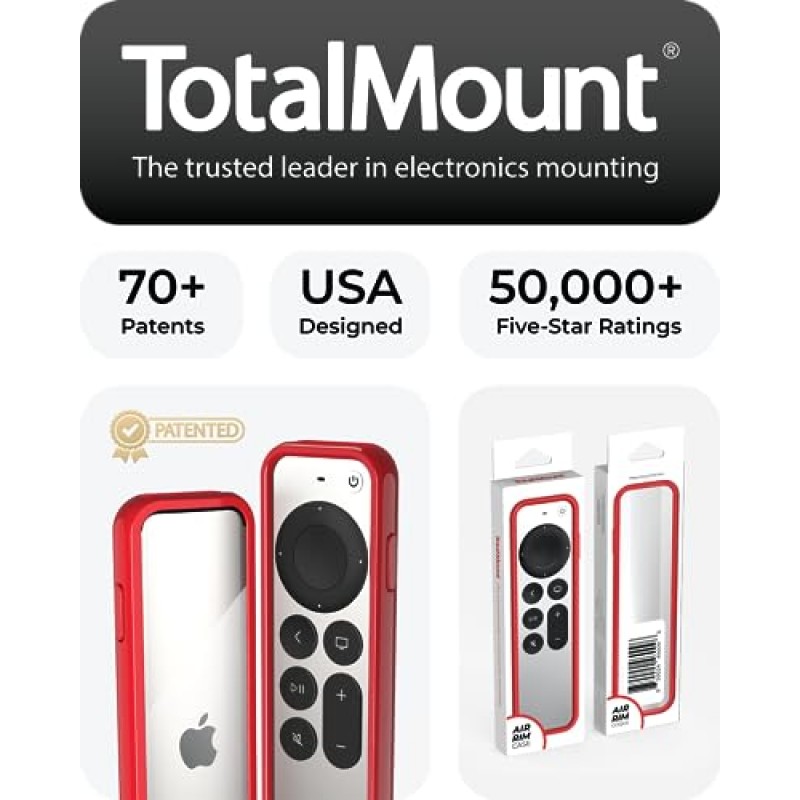 Apple TV 리모컨용 TotalMount 에어 림 케이스 - 최고의 낙하 방지 기능을 갖춘 슬림형 하이브리드 Apple TV 리모컨 케이스 - 빨간색 주변 커버 및 투명 뒷면