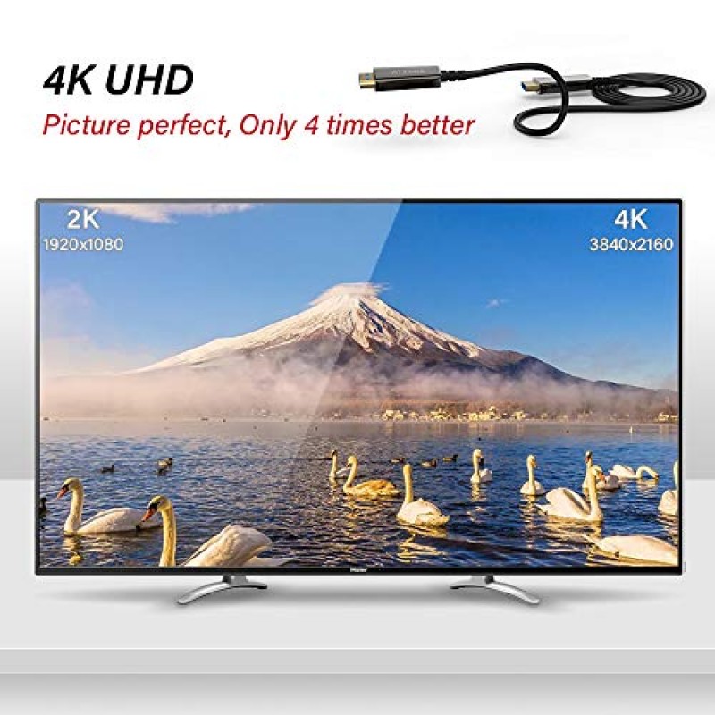 ATZEBE 광섬유 HDMI 케이블 15피트, 광섬유 HDMI 케이블은 4K@60Hz, 4:4:4/4:2:2/4:2:0, HDR, Dolby Vision, HDCP2.2, ARC, 3D, 고속 18Gbps를 지원합니다. 슬림하고 유연한 HDMI 광섬유 케이블