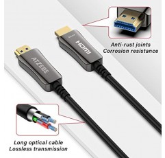 ATZEBE 광섬유 HDMI 케이블 15피트, 광섬유 HDMI 케이블은 4K@60Hz, 4:4:4/4:2:2/4:2:0, HDR, Dolby Vision, HDCP2.2, ARC, 3D, 고속 18Gbps를 지원합니다. 슬림하고 유연한 HDMI 광섬유 케이블