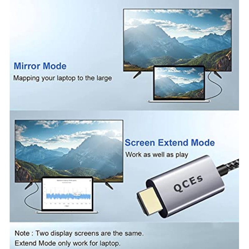 QCEs USB C - HDMI 어댑터 케이블 6Ft, 홈 오피스용 USB Type C - HDMI 케이블, 4K 디스플레이 Thunderbolt 3 MacBook Pro/Air 2020, iPad Pro 2018, Galaxy S20, Surface Book 2, XPS 등과 호환 가능