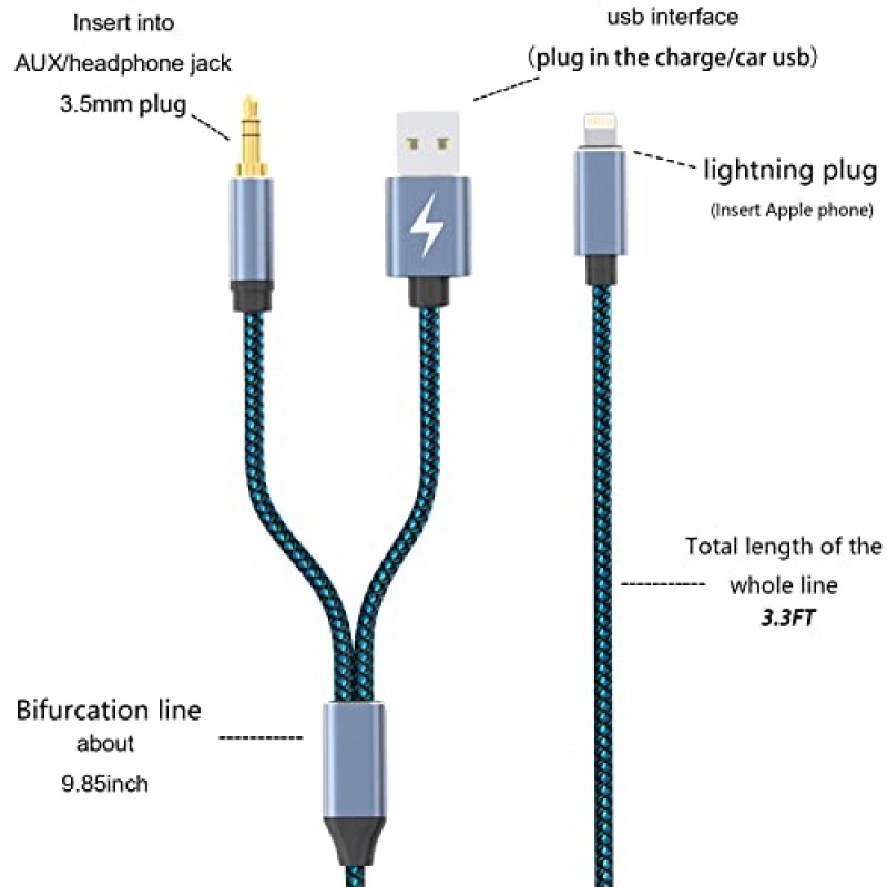 GobbaGoods Lightning - 3.5mm Aux 코드 오디오 잭 2 in 1 충전 오디오 케이블은 차량용 스테레오 스피커와 함께 작동합니다. 헤드폰 차량용 충전기 - 3.5mm 스테레오 Aux 케이블은 13 Pro/12/11/X/8/7 3.3FT와 호환됩니다.