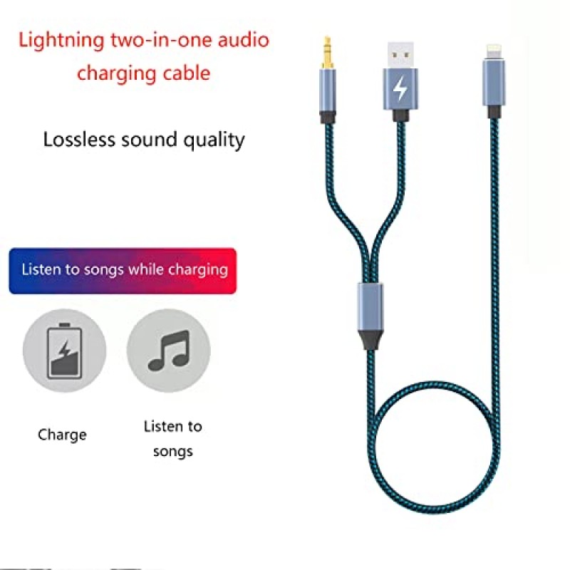 GobbaGoods Lightning - 3.5mm Aux 코드 오디오 잭 2 in 1 충전 오디오 케이블은 차량용 스테레오 스피커와 함께 작동합니다. 헤드폰 차량용 충전기 - 3.5mm 스테레오 Aux 케이블은 13 Pro/12/11/X/8/7 3.3FT와 호환됩니다.