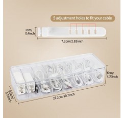 BiSiViO 투명 케이블 관리 상자, 데스크탑 케이블 정리 보관함 8개의 와이어 타이가 포함된 플라스틱 데이터 케이블 코드 보관 정리함, 책상 서랍용 전자 액세서리 케이스, 사무실, 가정용