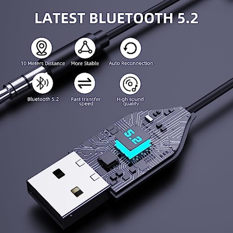 Smof Aux-Bluetooth 5.2 어댑터 마이크 내장형 3.5mm Bluetooth 수신기 음악 스트리밍 및 핸즈프리 통화용 Aux 입력 차량용 스피커 및 홈 오디오와 호환 가능(충전 필요 없음)