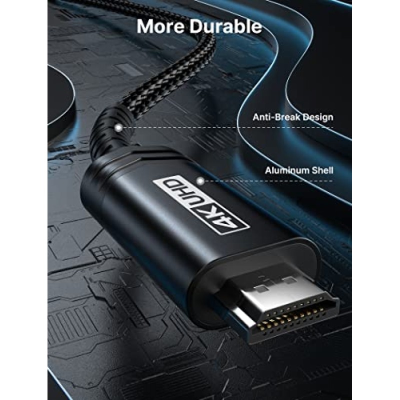 JSAUX USB C-HDMI 케이블 10피트 | 홈 오피스용 4K@60Hz USB Type C - HDMI 케이블, [Thunderbolt 3/4 호환] iPhone 15 Pro Max/15 Pro/15 Plus, MacBook Pro/Air, Galaxy S23, iPad Pro - 블랙