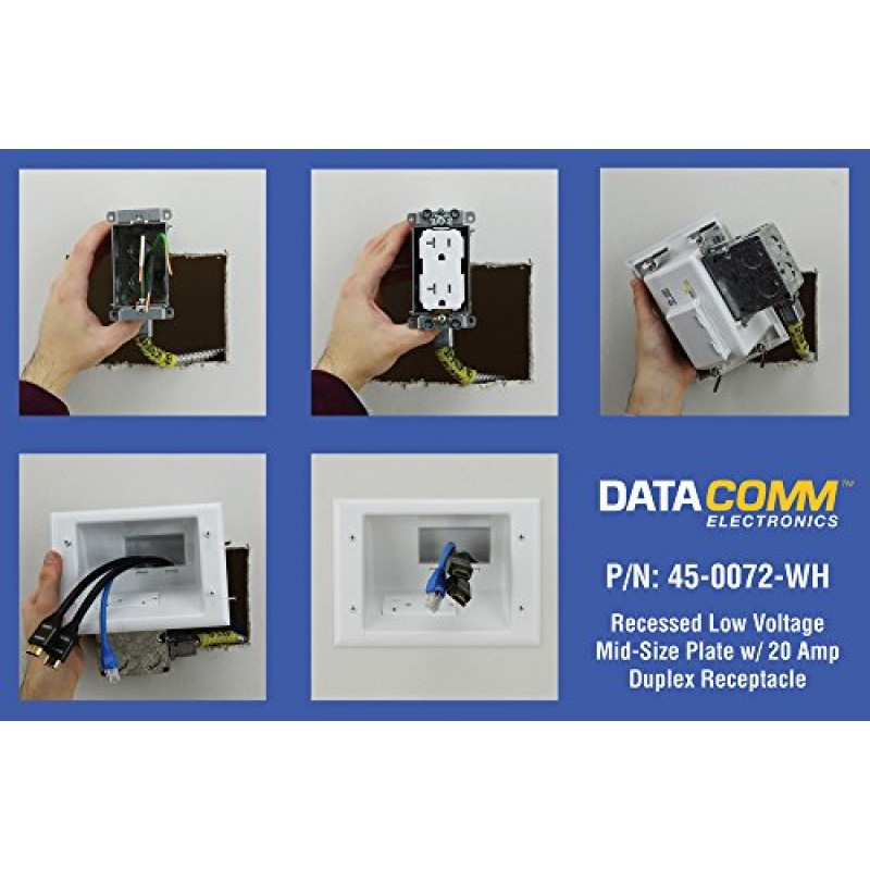 DATA COMM Electronics 45-0072-WH 상업용 매립형 AV/HDMI 케이블 은폐 플레이트(20Amp 이중 전원 콘센트 포함)