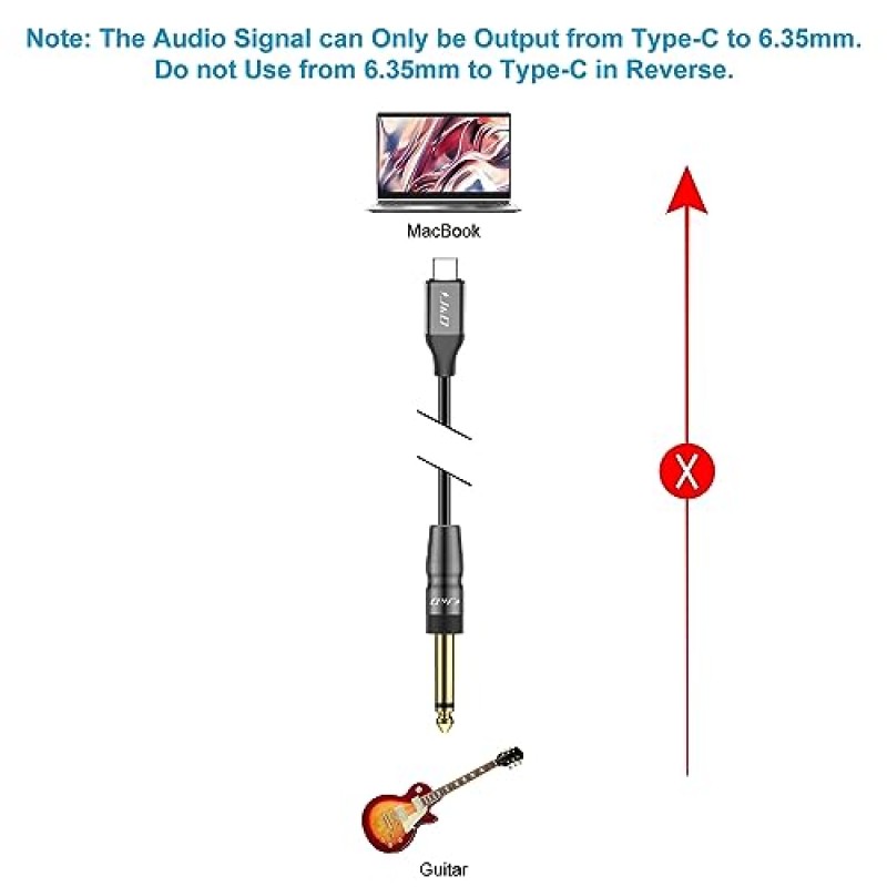 J&D USB-C ~ 6.35mm 1/4인치 TS 오디오 케이블, 앰프, 홈 시어터용 금도금 USB 유형 C ~ 6.35mm 1/4인치 수 TS 모노 상호 연결 어댑터 케이블, iPhone 15 시리즈와 호환 가능, 6.6피트