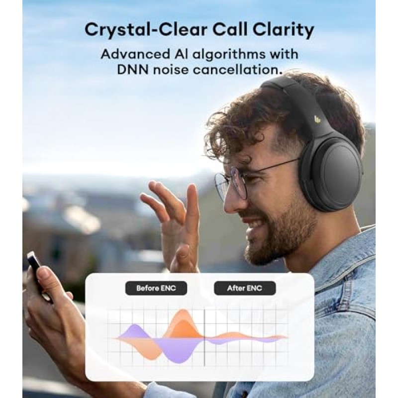 Edifier WH700NB 능동형 소음 제거 헤드폰 - 68시간 재생 - AI 통화 소음 제거 - 듀얼 장치 연결 - 경량 및 접이식 디자인 - 고속 충전 - Bluetooth 5.3 - 블랙