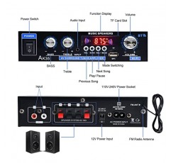 Daakro 스테레오 오디오 증폭기 수신기, 200W 홈 듀얼 채널 Bluetooth 5.0 사운드 스피커 앰프, 홈 앰프 FM 라디오, USB, SD 카드, 원격 제어 기능 포함 홈 시어터 오디오 스테레오 시스템 구성 요소