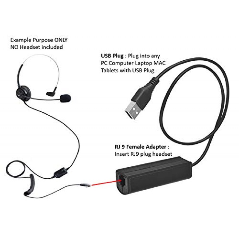 모든 Jabra QD 헤드셋 GN1200용 RJ9 암형 USB 어댑터 케이블 및 컴퓨터 PC 노트북 Mac 소프트폰에 연결 Skype MSN Zoom 비디오 전화 앱 회의 재택근무