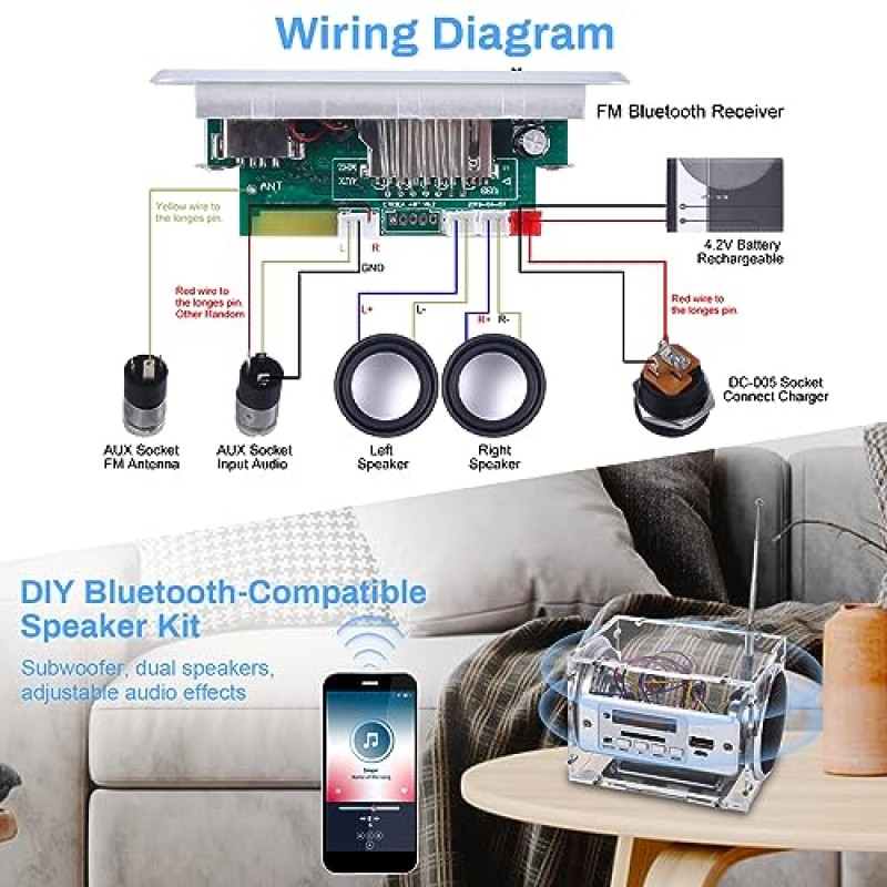 ICstation DIY Bluetooth 호환 스피커 키트, FM 라디오 사운드 앰프 키트 실외 충전식 배터리 원격 제어 지원 납땜 프로젝트 납땜 연습을 위한 USB SD 카드 AUX 입력