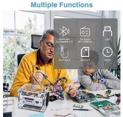 ICstation DIY Bluetooth 호환 스피커 키트, FM 라디오 사운드 앰프 키트 실외 충전식 배터리 원격 제어 지원 납땜 프로젝트 납땜 연습을 위한 USB SD 카드 AUX 입력