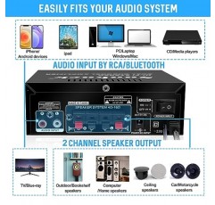 Sunbuck Max 300Wx2 홈 스테레오 앰프, Bluetooth 스테레오 수신기, Hi-Fi 소형 스피커 수신기, 원격 제어 기능이 있는 2채널 앰프 홈 오디오, USB2.0, 스피커용 실외 수신기, AS-25BU