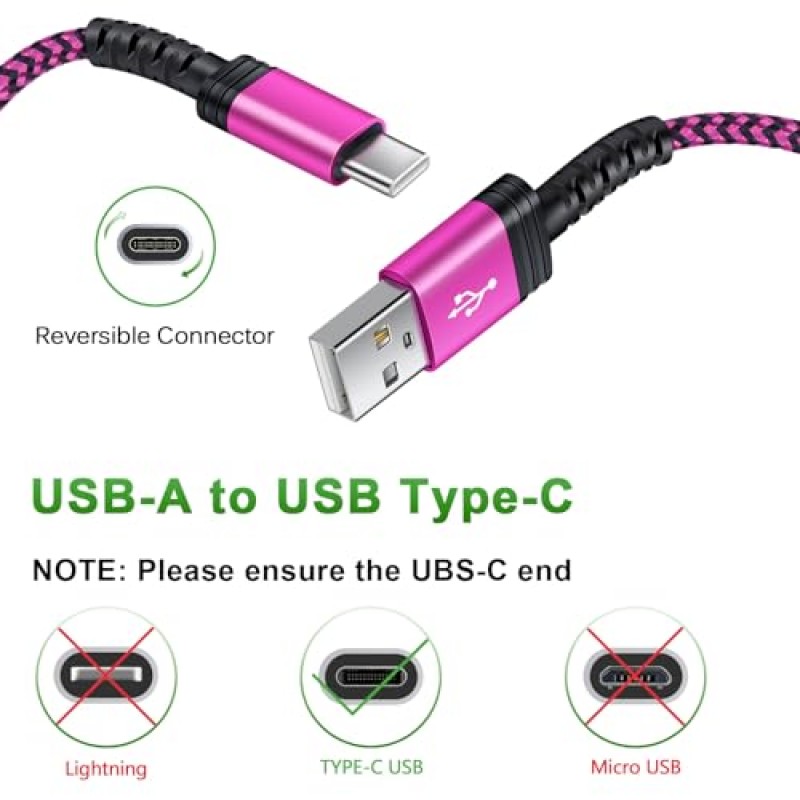 유형 C 고속 충전 케이블 3팩 10FT USB C to USB Google Pixel 7a 6 5, iPhone 15, Samsung Galaxy A14 5G/A54/A23/S23 Ultra/A13/Z Fold 5/A34/A24/용 Android 휴대폰 충전기 코드 A53/S21 FE/A03S/S22/A04S