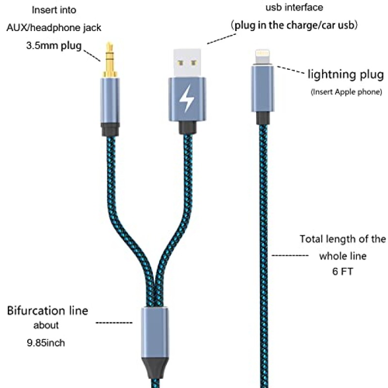 Lightning-3.5mm Aux 코드 오디오 잭 2 in 1 충전 오디오 케이블은 차량용 스테레오 스피커와 함께 작동합니다. 헤드폰 차량용 충전기 iPhone - 3.5mm 스테레오 Aux 케이블은 iPhone 13 Pro/12/11/X/8/7(6피트)과 호환됩니다…