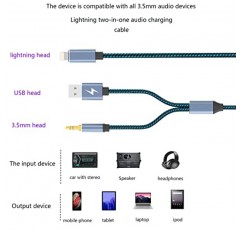 Lightning-3.5mm Aux 코드 오디오 잭 2 in 1 충전 오디오 케이블은 차량용 스테레오 스피커와 함께 작동합니다. 헤드폰 차량용 충전기 iPhone - 3.5mm 스테레오 Aux 케이블은 iPhone 13 Pro/12/11/X/8/7(6피트)과 호환됩니다…