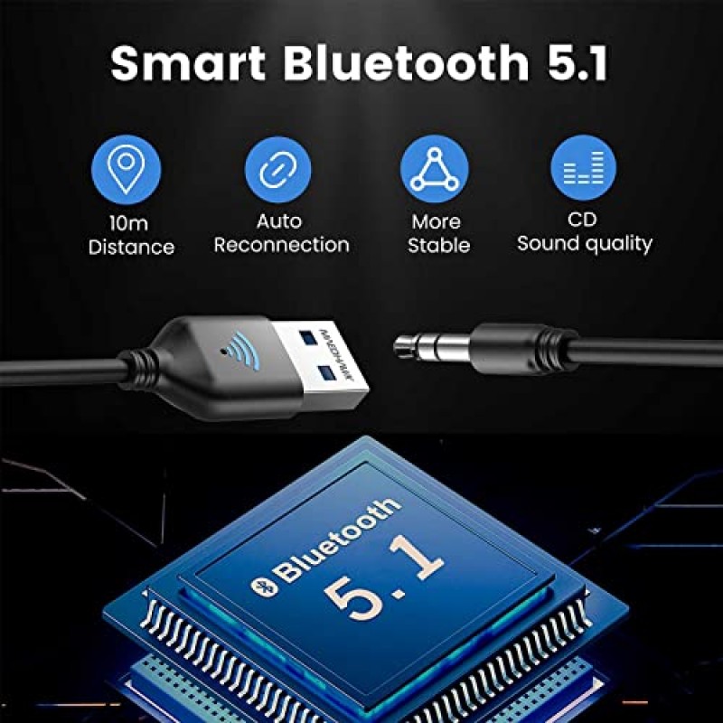 자동차용 MAEDHAWK Aux-Bluetooth 수신기, USB-3.5mm 오디오 잭 키트가 있는 Bluetooth Aux 어댑터, 자동차 스테레오 홈 스피커용 BT5.1 음악 스트리밍 핸즈프리 통화, A2DP