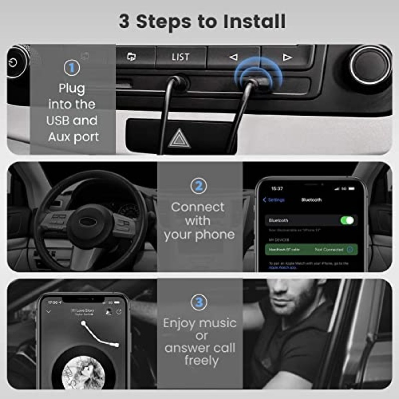 자동차용 MAEDHAWK Aux-Bluetooth 수신기, USB-3.5mm 오디오 잭 키트가 있는 Bluetooth Aux 어댑터, 자동차 스테레오 홈 스피커용 BT5.1 음악 스트리밍 핸즈프리 통화, A2DP